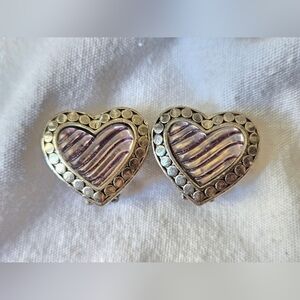 Pair Vintage Clip-On Silver-Tone Heart Earrings